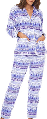 Holiday Purple Fleece Printed Long Sleeve Pajamas Top & Pants Set