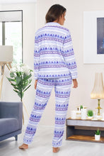 Load image into Gallery viewer, Holiday Blue Plaid Fleece Printed Long Sleeve Pajamas Top &amp; Pants Set