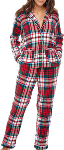 Holiday Red Fleece Printed Long Sleeve Pajamas Top & Pants Set