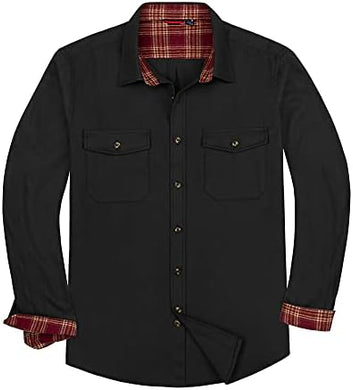Men's Black Regular Fit Red Printed Flannel Long Sleeve Shirt