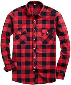 Men's Plaid Flannel Grey/Black Long Sleeve Button Down Casual Shirt