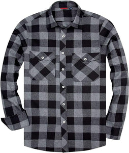 Men's Plaid Flannel Green/Grey Long Sleeve Button Down Casual Shirt