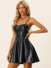 Load image into Gallery viewer, Platinum Silver Faux Leather Sweetheart Sleeveless Skater Mini Dress