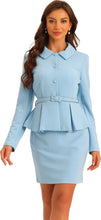 Load image into Gallery viewer, Women&#39;s Business White Long Sleeve Peplum Blazer &amp; Skirt Suit Set