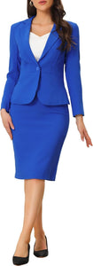 Women's Professional Navy Blue Long Sleeve Blazer & Skirt Suit Set