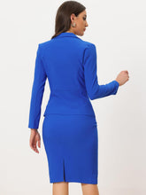 Load image into Gallery viewer, Women&#39;s Professional Navy Blue Long Sleeve Blazer &amp; Skirt Suit Set