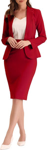 Women's Professional Pink Long Sleeve Blazer & Skirt Suit Set