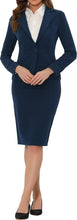 Load image into Gallery viewer, Women&#39;s Professional Navy Blue Long Sleeve Blazer &amp; Skirt Suit Set