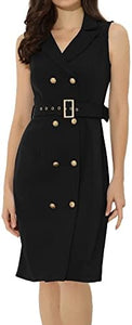 Margina Black Belted Sleeveless Blazer Dress