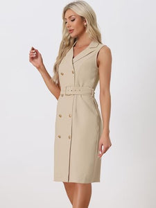 Margina Beige Belted Sleeveless Blazer Dress