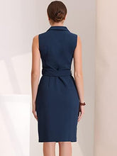 Load image into Gallery viewer, Margina Navy Blue Belted Sleeveless Blazer Dress