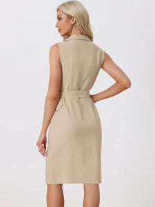 Margina Beige Belted Sleeveless Blazer Dress