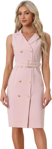 Margina Pink Belted Sleeveless Blazer Dress