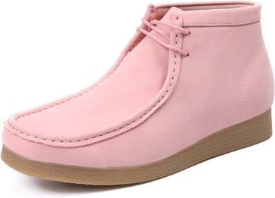 Men's Light Pink Lace Up High Top Suede Boots