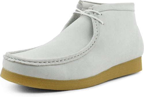 Men's White Lace Up High Top Suede Boots