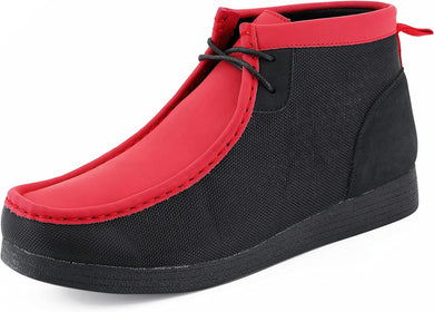 Men's Red & Black Lace Up High Top Suede Boots