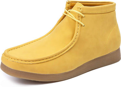 Men's Yellow Lace Up High Top Suede Boots