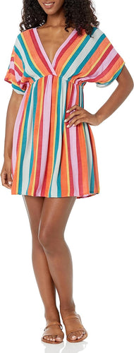 Summer Colorful Striped Kimono Sleeve Mini Dress