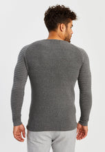 Load image into Gallery viewer, Men&#39;s Dark Grey Rippled Knit Long Sleeve Pullover Sweater