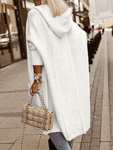 Winter White Knit Hooded Long Sleeve Cardigan