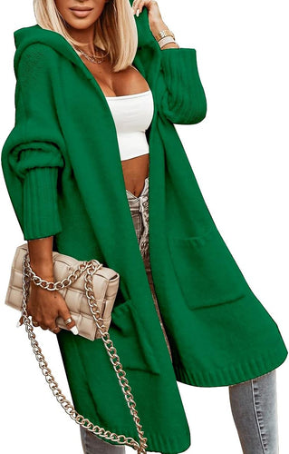 Winter Green Knit Hooded Long Sleeve Cardigan