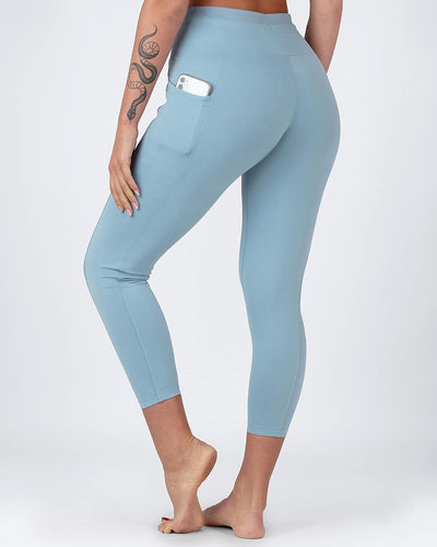 High Waist Aqua Blue Drawstring Yoga Leggings w/Pockets