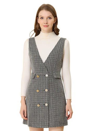 Georgetown Grey V Front Tweed Overalls Dress