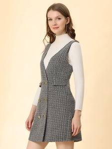 Georgetown Grey V Front Tweed Overalls Dress