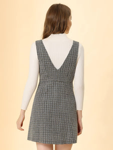 Georgetown Grey V Front Tweed Overalls Dress