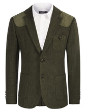 Load image into Gallery viewer, Army Green Men&#39;s British Tweed Wool Long Sleeve Blazer