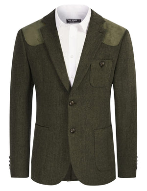 Army Green Men's British Tweed Wool Long Sleeve Blazer