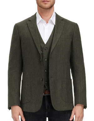 Men's Army Green Herringbone Tweed British Blazer