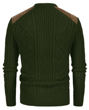 Load image into Gallery viewer, Army Green Men&#39;s Suede Patchwork Cable Knit Sweater