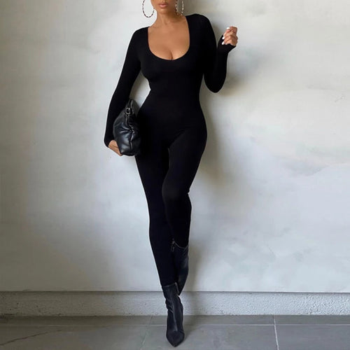 Black Spandex Long Sleeve Bodycon Jumpsuit