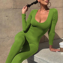 Load image into Gallery viewer, Lime Green Spandex Long Sleeve Bodycon Jumpsuit