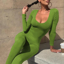 Load image into Gallery viewer, Mocha Brown Spandex Long Sleeve Bodycon Jumpsuit