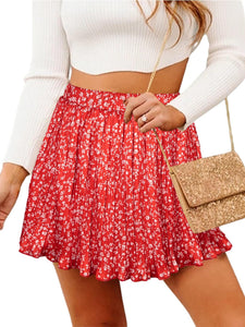 Summer Time Chic Orange Elastic Waist Pleated Mini Skirt