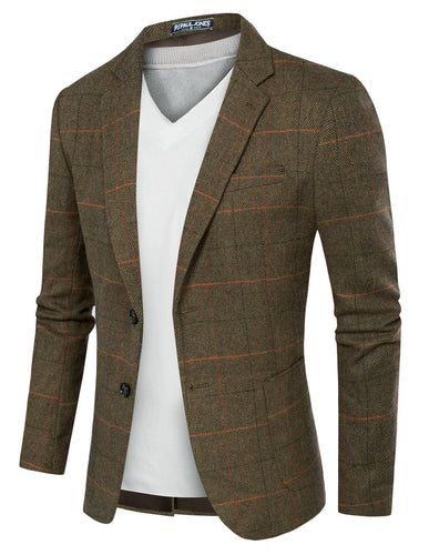 Men's Brown Plaid Herringbone Tweed British Blazer