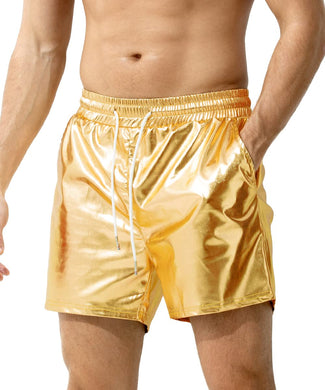 Gold Men's Metallic Drawstring Shorts