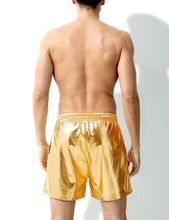 Load image into Gallery viewer, Gold Men&#39;s Metallic Drawstring Shorts