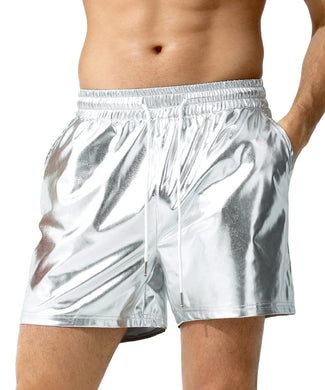Silver Men's Metallic Drawstring Shorts