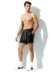 Men's Black Metallic Drawstring Shorts