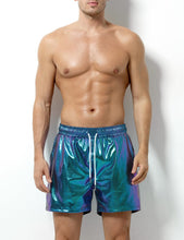 Load image into Gallery viewer, Blue and Purple Men&#39;s Metallic Drawstring Shorts