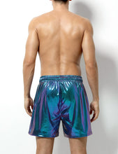 Load image into Gallery viewer, Blue and Purple Men&#39;s Metallic Drawstring Shorts