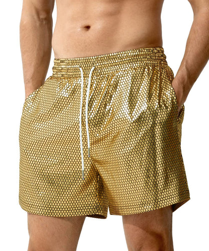 Gold Men's Metallic Drawstring Shorts