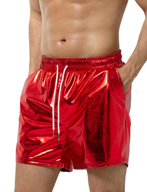 Red Men's Metallic Drawstring Shorts