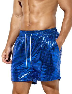 Blue Men's Metallic Drawstring Shorts