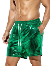 Load image into Gallery viewer, Green Men&#39;s Metallic Drawstring Shorts
