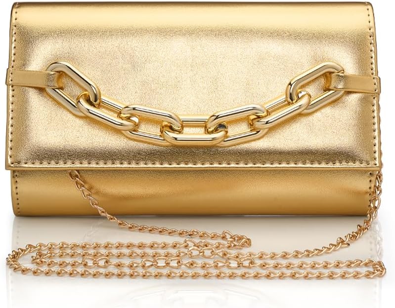 Formal Cocktail Party Style Gold Chain Clutch Evening Bag