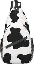 Load image into Gallery viewer, Black/White Cow Print Crossbody Sling Backpack